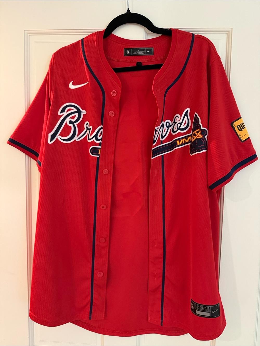 LG Red Atlanta Braves Style Baseball Jersey with Navy Trim